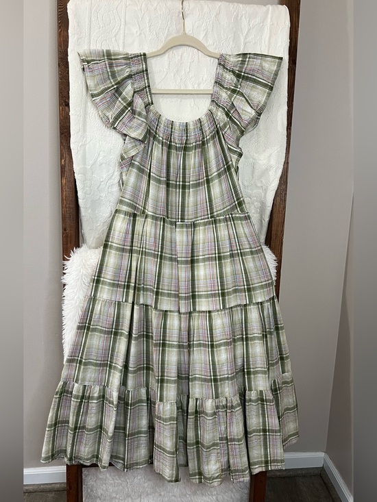 Easel Los Angeles Dresses & Skirts - Easel Los Angeles Plaid Tiered Maxi Dress - Green/Pink - Small